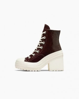 Converse Chuck 70 De Luxe Heel Crinkle Leather Women Sneakers Burgundy / Black NZ | C-17452369