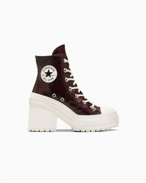Converse Chuck 70 De Luxe Heel Crinkle Leather Women Sneakers Burgundy / Black NZ | C-27638499