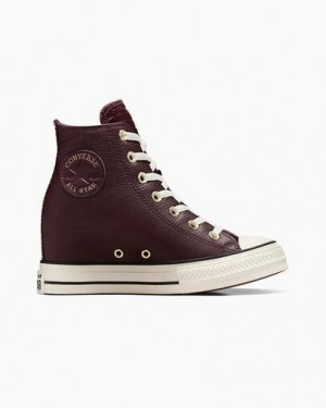 Converse Chuck Taylor All Star Classic Wedge Leather Women Sneakers Burgundy / Black NZ | C-63045289