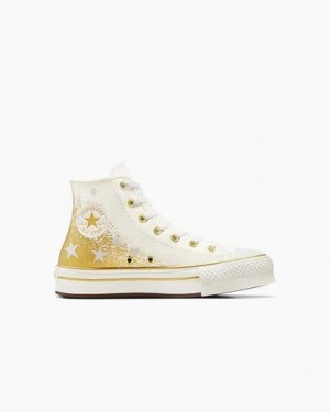 Converse Chuck Taylor All Star EVA Lift Kids' Platform Shoes White / Gold NZ | C-86790519