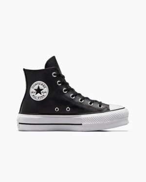 Converse Chuck Taylor All Star Leather Women Platform Shoes Black / White NZ | C-98015729