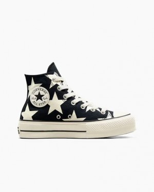 Converse Chuck Taylor All Star Lift Large Stars Women Sneakers Black / Beige White NZ | C-27954369