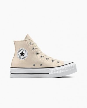 Converse Chuck Taylor All Star Lift Platform Women Canvas Shoes Beige White / Black NZ | C-48723959