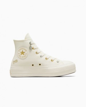 Converse Chuck Taylor All Star Lift Women Platform Shoes White / Gold / Silver NZ | C-56127389