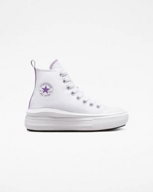 Converse Chuck Taylor All Star Move Platform Kids' Canvas Shoes White / Purple NZ | C-69452319