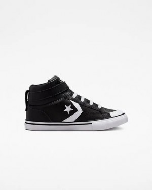 Converse Pro Blaze Strap Leather Kids' Sneakers Black / White NZ | C-24870969