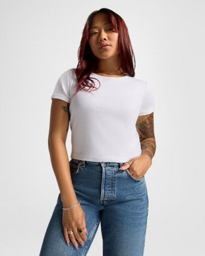 Converse Ribbed Slim Women T Shirts White NZ | C-49027159