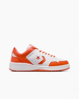 Converse Weapon Leather Women Basketball Shoes White / Orange NZ | C-30542769