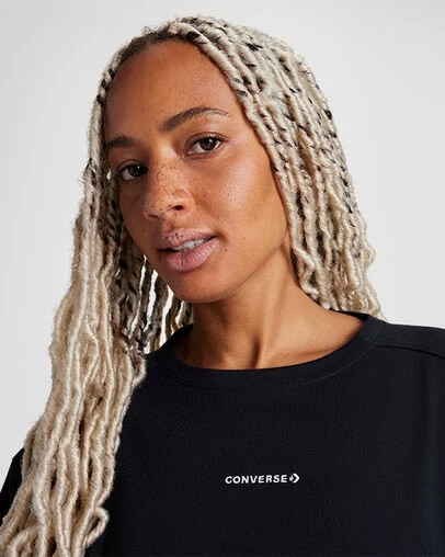 Converse Boxy Women T Shirts Black NZ | C-24390619