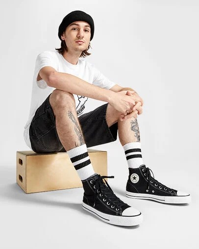 Converse CONS Chuck Taylor All Star Pro Suede Men Skate Shoes Black / White NZ | C-57491839