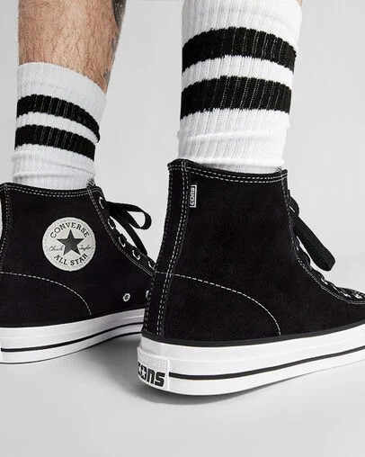 Converse CONS Chuck Taylor All Star Pro Suede Men Skate Shoes Black / White NZ | C-57491839