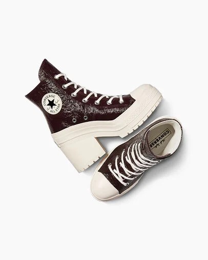 Converse Chuck 70 De Luxe Heel Crinkle Leather Women Sneakers Burgundy / Black NZ | C-17452369
