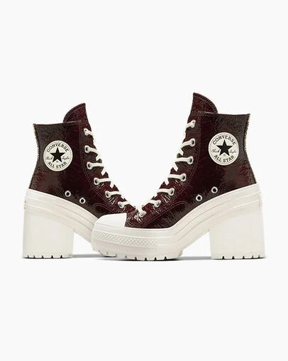 Converse Chuck 70 De Luxe Heel Crinkle Leather Women Sneakers Burgundy / Black NZ | C-17452369