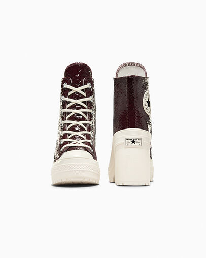 Converse Chuck 70 De Luxe Heel Crinkle Leather Women Sneakers Burgundy / Black NZ | C-17452369