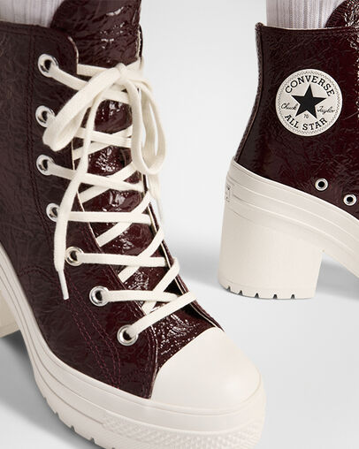 Converse Chuck 70 De Luxe Heel Crinkle Leather Women Sneakers Burgundy / Black NZ | C-17452369