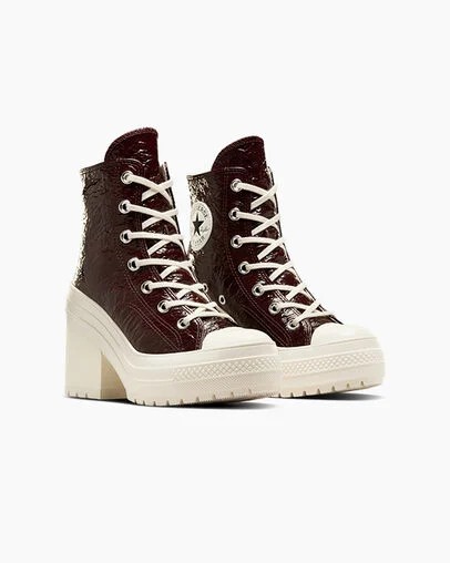 Converse Chuck 70 De Luxe Heel Crinkle Leather Women Sneakers Burgundy / Black NZ | C-27638499