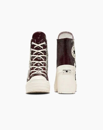 Converse Chuck 70 De Luxe Heel Crinkle Leather Women Sneakers Burgundy / Black NZ | C-27638499