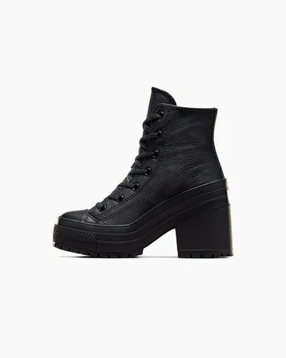 Converse Chuck 70 De Luxe Heel Leather Women Sneakers Black / White NZ | C-85304279