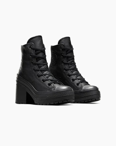 Converse Chuck 70 De Luxe Heel Leather Women Sneakers Black / White NZ | C-85304279