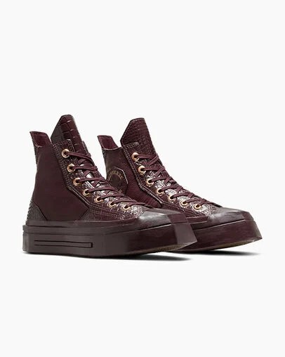 Converse Chuck 70 De Luxe Squared Leather Women Sneakers Burgundy / Gold / Black NZ | C-86321059
