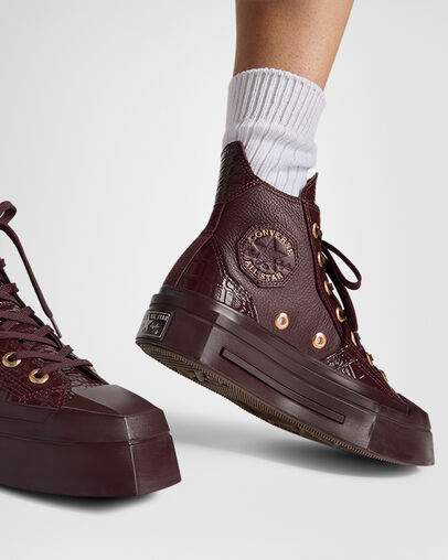 Converse Chuck 70 De Luxe Squared Leather Women Sneakers Burgundy / Gold / Black NZ | C-86321059
