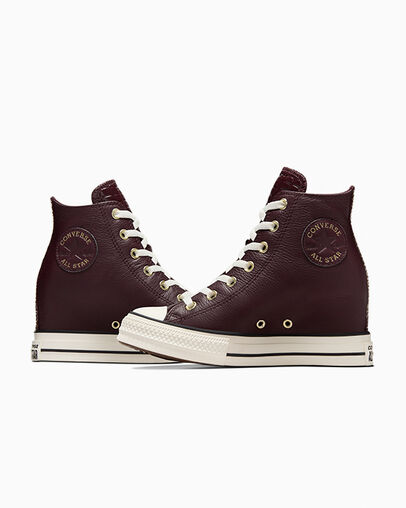 Converse Chuck Taylor All Star Classic Wedge Leather Women Sneakers Burgundy / Black NZ | C-63045289