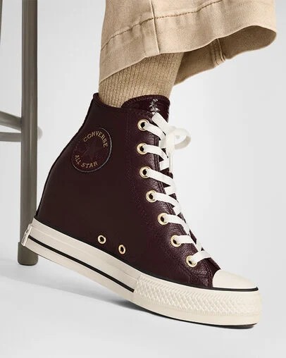 Converse Chuck Taylor All Star Classic Wedge Leather Women Sneakers Burgundy / Black NZ | C-63045289