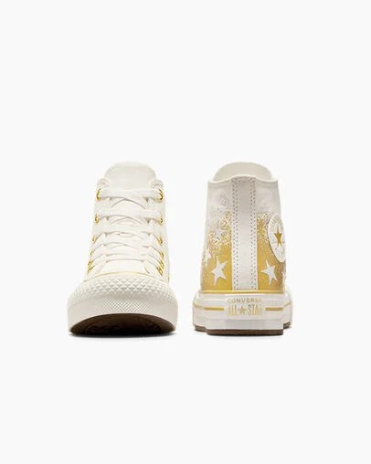 Converse Chuck Taylor All Star EVA Lift Kids' Platform Shoes White / Gold NZ | C-26197809