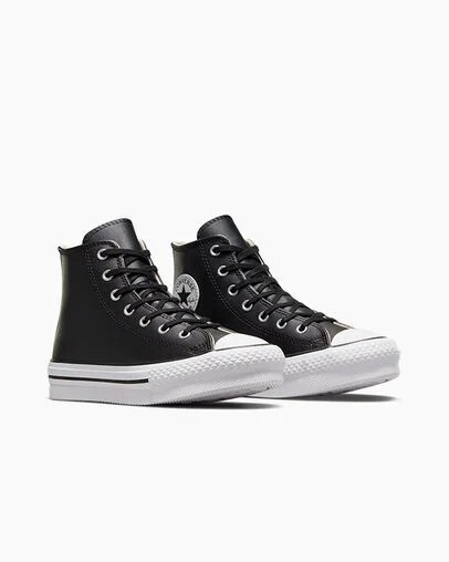 Converse Chuck Taylor All Star EVA Lift Leather Kids' Platform Shoes Black / Beige White NZ | C-43928069