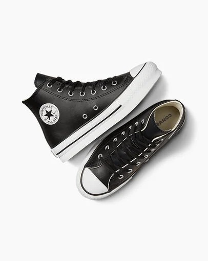 Converse Chuck Taylor All Star EVA Lift Leather Kids' Platform Shoes Black / Beige White NZ | C-43928069