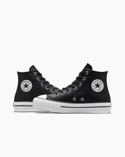 Converse Chuck Taylor All Star EVA Lift Leather Kids' Platform Shoes Black / Beige White NZ | C-43928069