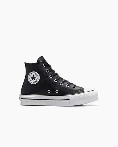 Converse Chuck Taylor All Star EVA Lift Leather Kids\' Platform Shoes Black / Beige White NZ | C-43928069