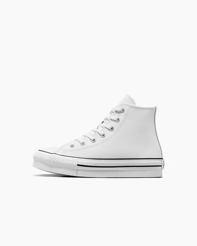 Converse Chuck Taylor All Star EVA Lift Leather Kids' Platform Shoes White / Beige White / Black NZ | C-73540269
