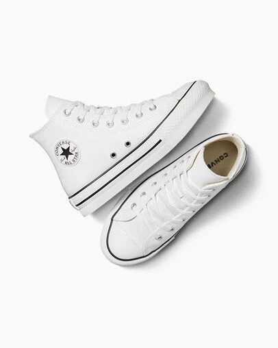 Converse Chuck Taylor All Star EVA Lift Leather Kids' Platform Shoes White / Beige White / Black NZ | C-73540269