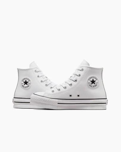 Converse Chuck Taylor All Star EVA Lift Leather Kids' Platform Shoes White / Beige White / Black NZ | C-73540269