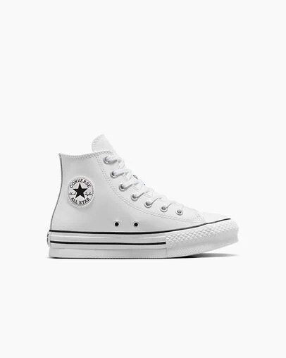 Converse Chuck Taylor All Star EVA Lift Leather Kids\' Platform Shoes White / Beige White / Black NZ | C-73540269