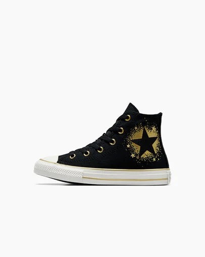 Converse Chuck Taylor All Star Gold Stars Kids' Sneakers Black / Gold / White NZ | C-63490219
