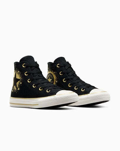 Converse Chuck Taylor All Star Gold Stars Kids' Sneakers Black / Gold / White NZ | C-63490219