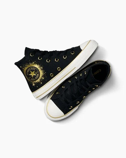 Converse Chuck Taylor All Star Gold Stars Kids' Sneakers Black / Gold / White NZ | C-63490219