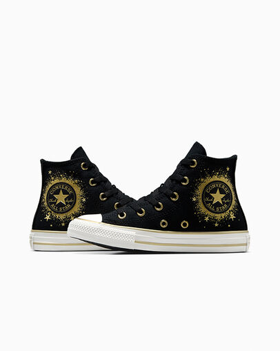 Converse Chuck Taylor All Star Gold Stars Kids' Sneakers Black / Gold / White NZ | C-63490219