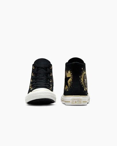 Converse Chuck Taylor All Star Gold Stars Kids' Sneakers Black / Gold / White NZ | C-63490219