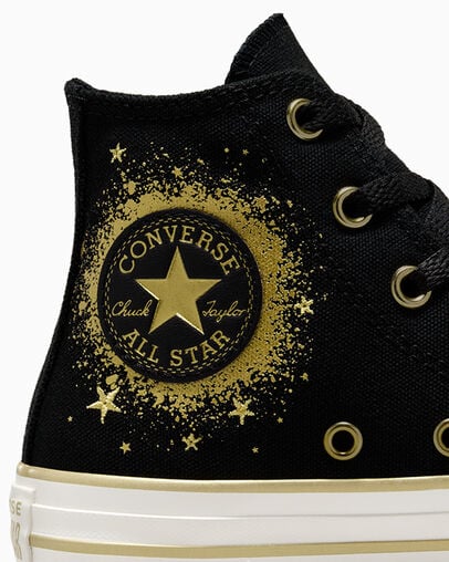 Converse Chuck Taylor All Star Gold Stars Kids' Sneakers Black / Gold / White NZ | C-63490219