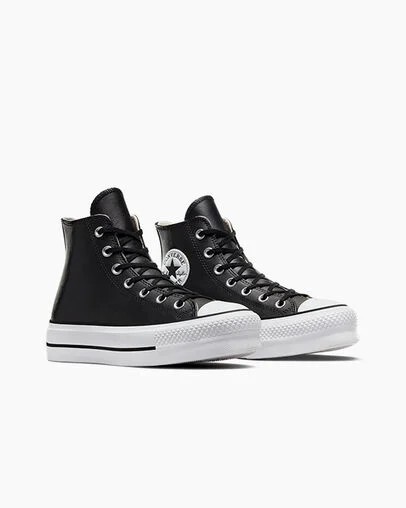 Converse Chuck Taylor All Star Leather Women Platform Shoes Black / White NZ | C-29104659