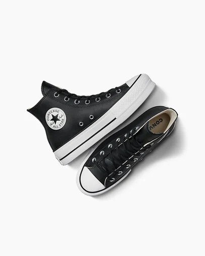 Converse Chuck Taylor All Star Leather Women Platform Shoes Black / White NZ | C-29104659