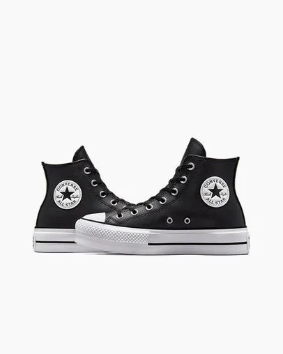 Converse Chuck Taylor All Star Leather Women Platform Shoes Black / White NZ | C-29104659