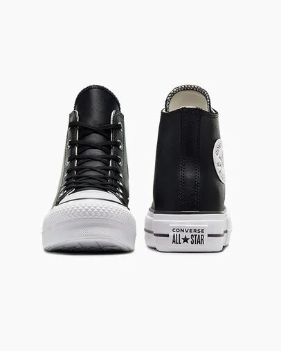 Converse Chuck Taylor All Star Leather Women Platform Shoes Black / White NZ | C-29104659