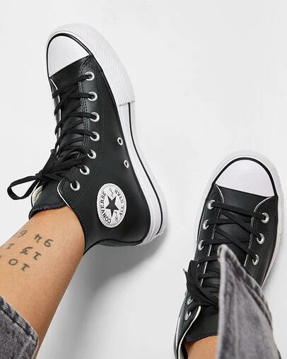 Converse Chuck Taylor All Star Leather Women Platform Shoes Black / White NZ | C-29104659