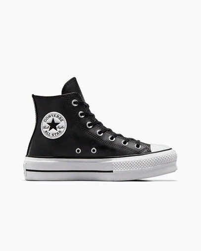 Converse Chuck Taylor All Star Leather Women Platform Shoes Black / White NZ | C-29104659
