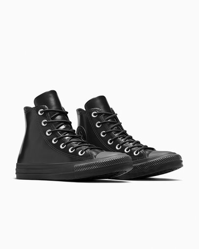 Converse Chuck Taylor All Star Leather Women Sneakers Black / Black NZ | C-79165349