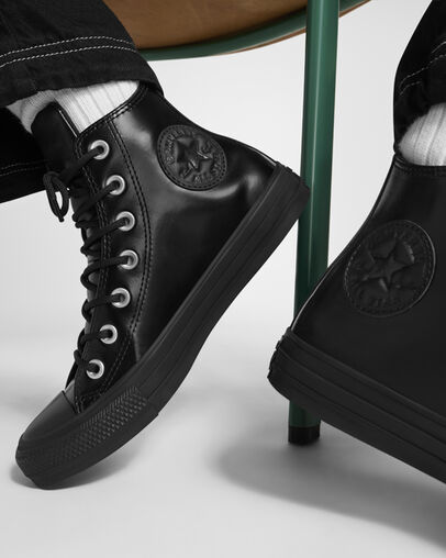 Converse Chuck Taylor All Star Leather Women Sneakers Black / Black NZ | C-79165349